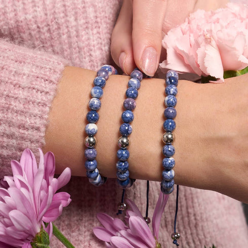 Picasso Porzellan Makramee Armband | Kobalt und Creme